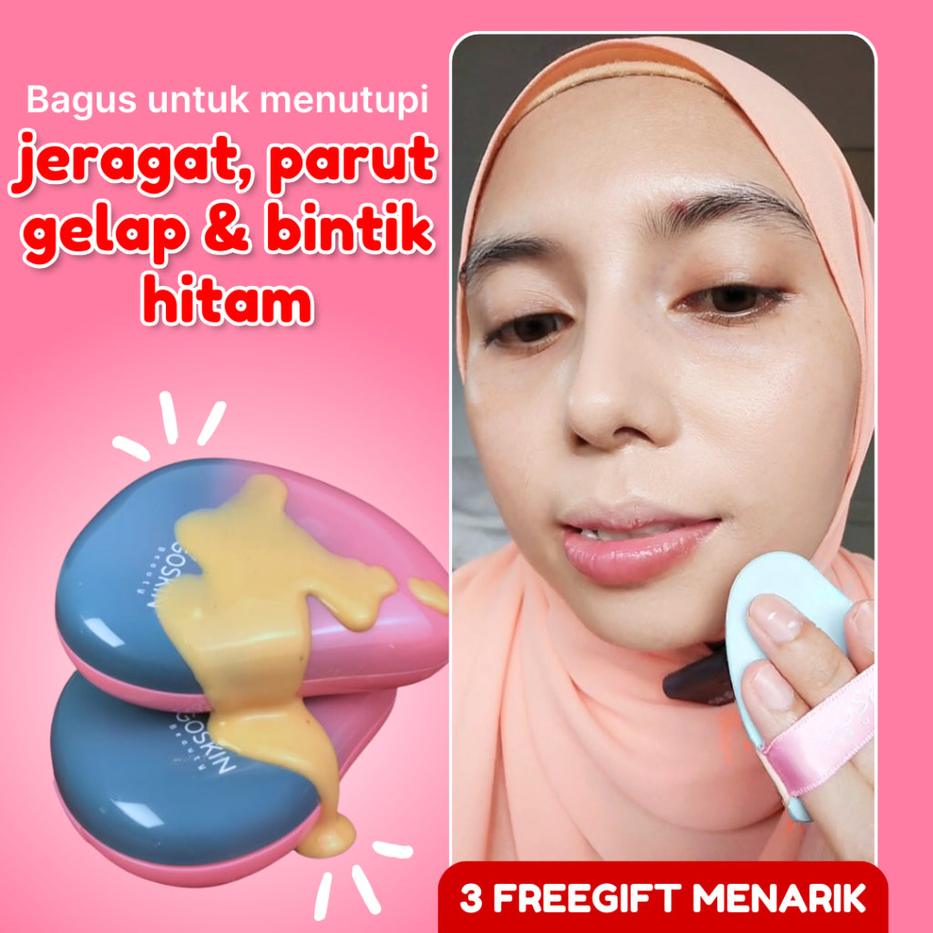 [GOSKIN BEAUTY] CUSHION FOUNDATION Glow Perfect Set with sunscreen Full Coverage 15g mesra wuduk
