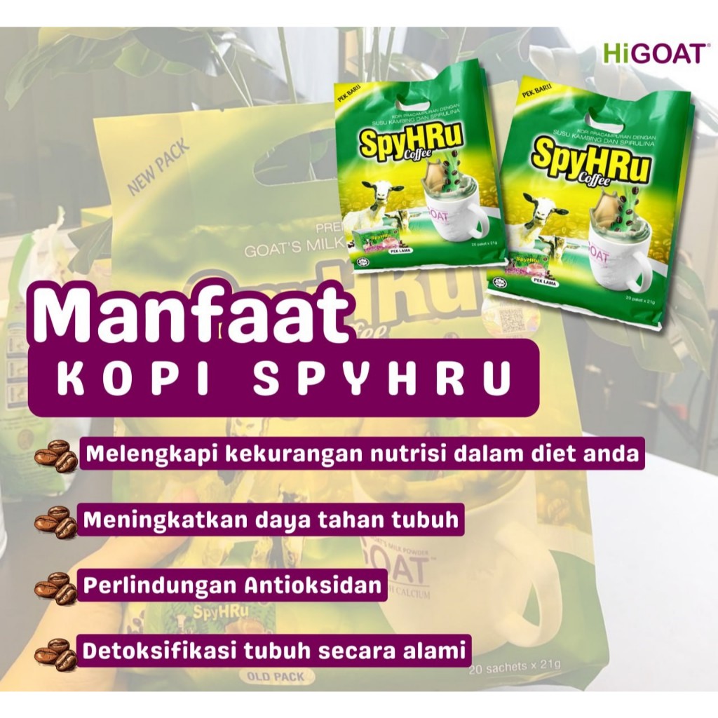 [HiGOAT] Hi Goat Spyhru Coffee with Spyrulina (21g x 20 Sachets) Kopi Susu kambing Spirulina
