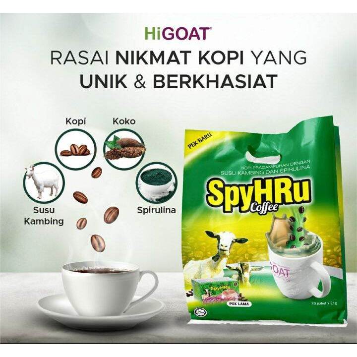 [HiGOAT] Hi Goat Spyhru Coffee with Spyrulina (21g x 20 Sachets) Kopi Susu kambing Spirulina