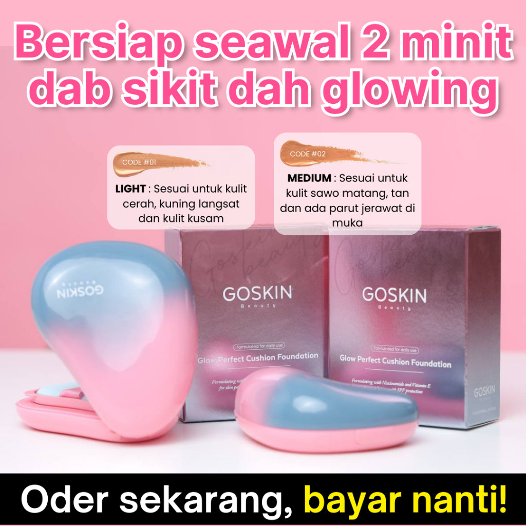[GOSKIN BEAUTY] CUSHION FOUNDATION Glow Perfect Set with sunscreen Full Coverage 15g mesra wuduk
