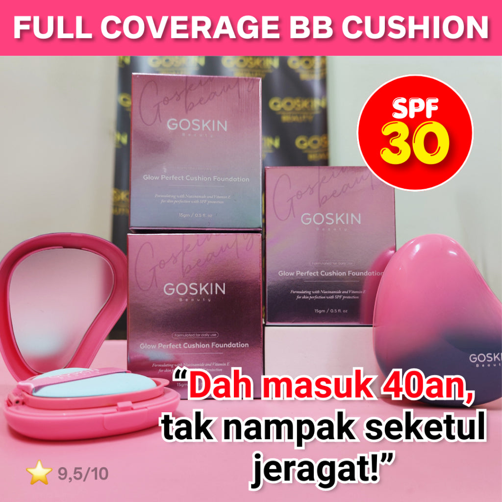 [GOSKIN BEAUTY] CUSHION FOUNDATION Glow Perfect Set with sunscreen Full Coverage 15g mesra wuduk