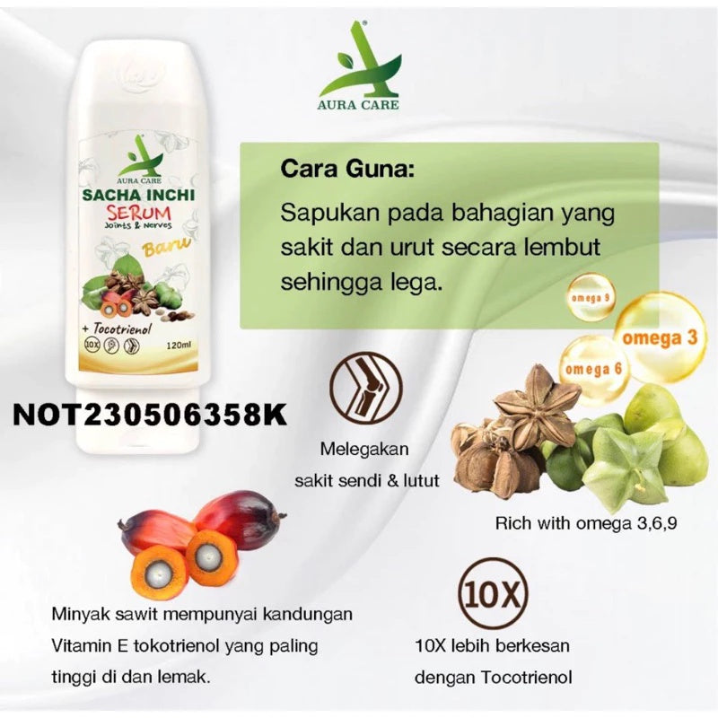 [AURA CARE]  Sacha Inchi Relief Serum 60ml | 120ml Joint Nerves Muscle lega sakit