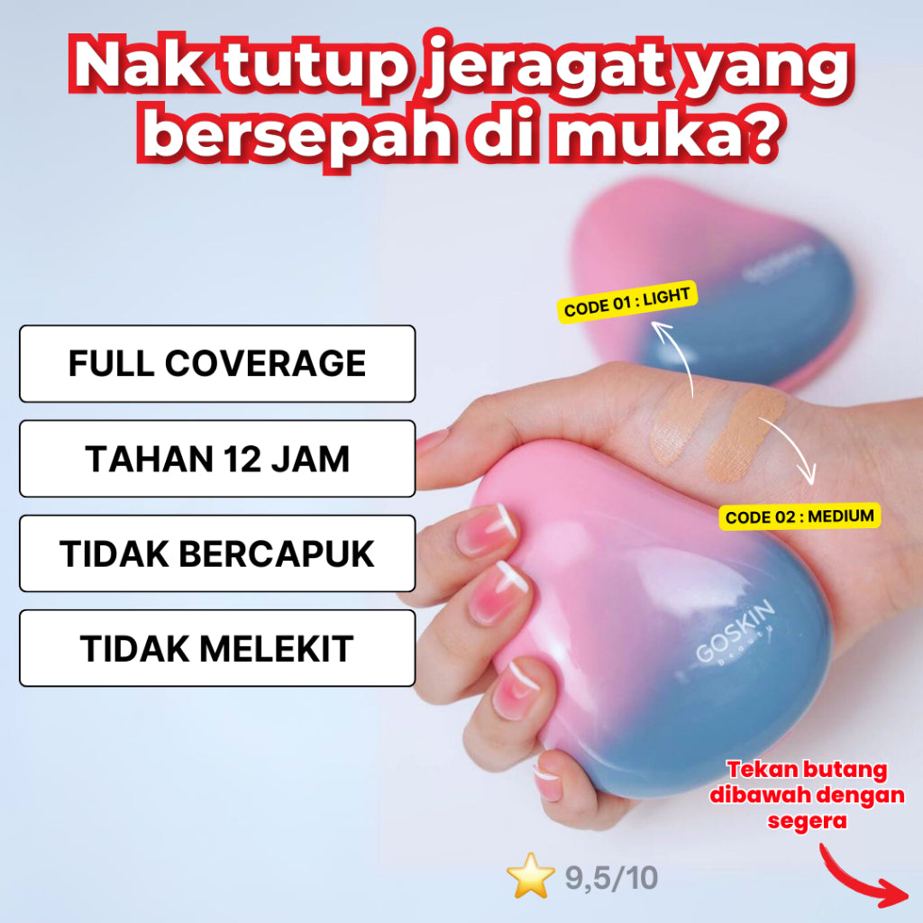 [GOSKIN BEAUTY] CUSHION FOUNDATION Glow Perfect Full Coverage 15g mesra wuduk