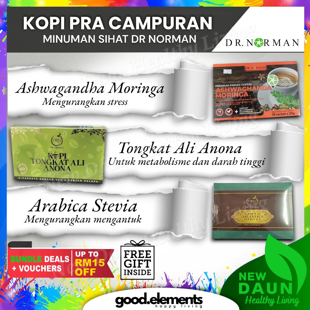 [DR NORMAN] MINUMAN SIHAT : KOPI PRA CAMPURAN ASHWAGANDHA MORINGA | TONGKAT ALI ANONA | KOPI O ARABICA