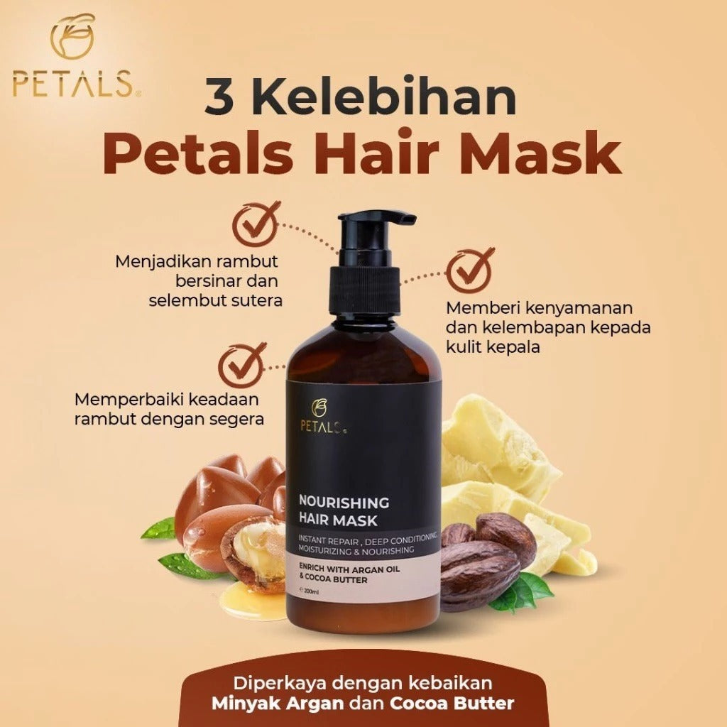 [PETALS] HAIR MASK CONDITIONER ARGAN OIL & COCOA BUTTER INSTANT REPAIR MOISTURIE NOURISH SILKY SHINE