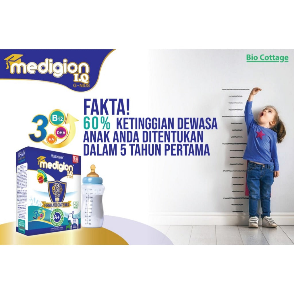 [MEDIGION] IQ G-NIUS by BIO COTTAGE GOAT MILK Susu Kambing Pra Campuran 1-12 Tahun 500g
