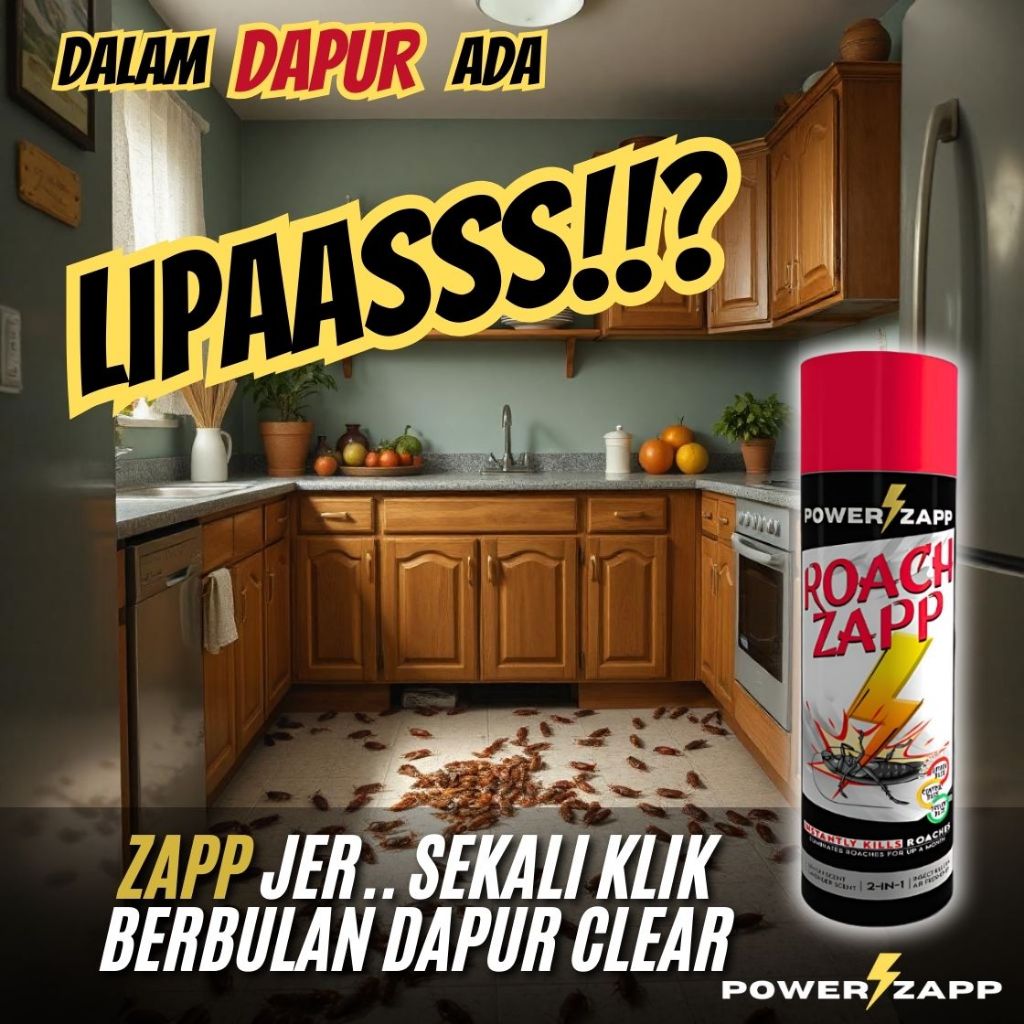 [POWERZAPP] ROACH ZAPP racun spray bomb lipas kereta tandas dapur 300ml Lemon Lavender