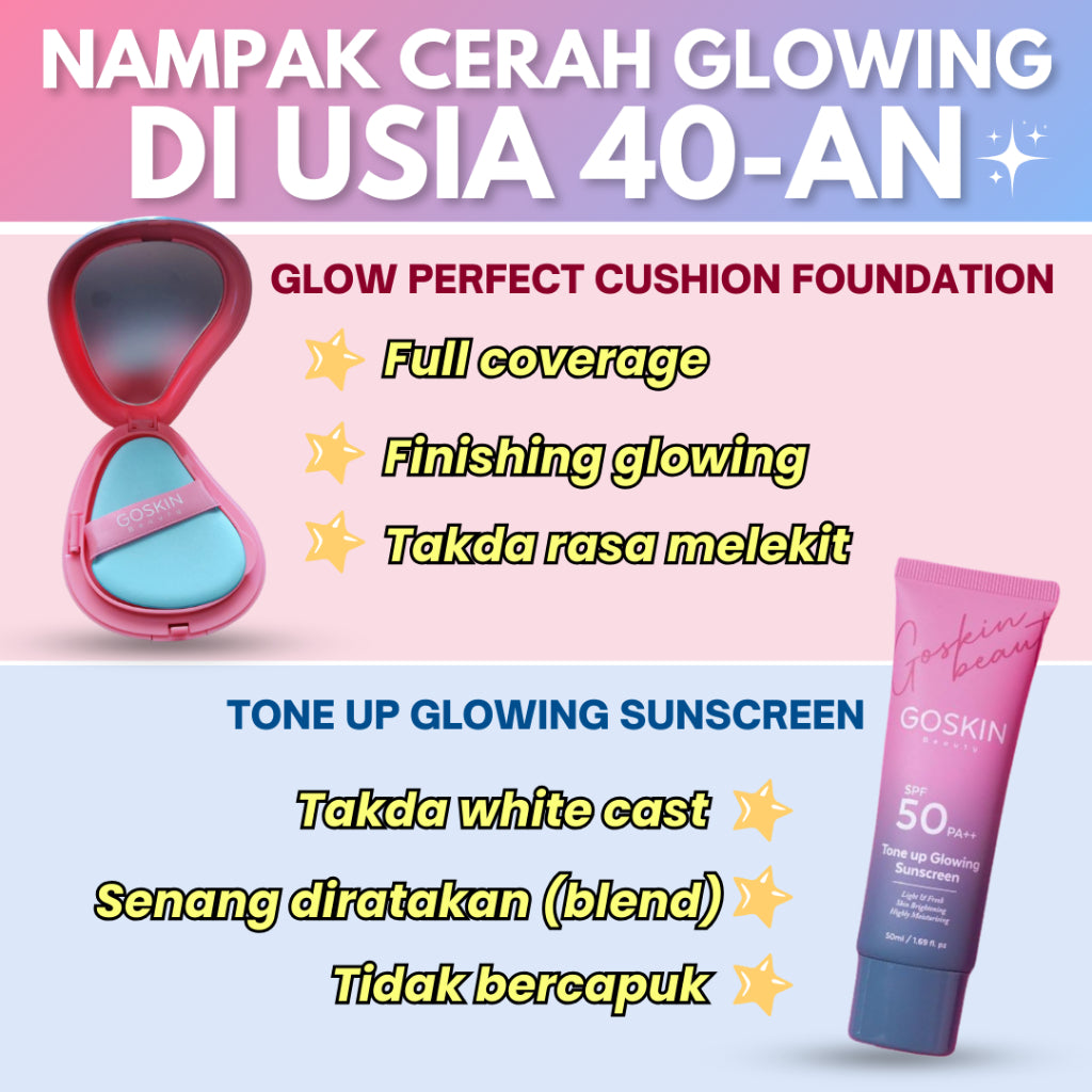 [GOSKIN BEAUTY] CUSHION FOUNDATION Glow Perfect Full Coverage 15g mesra wuduk