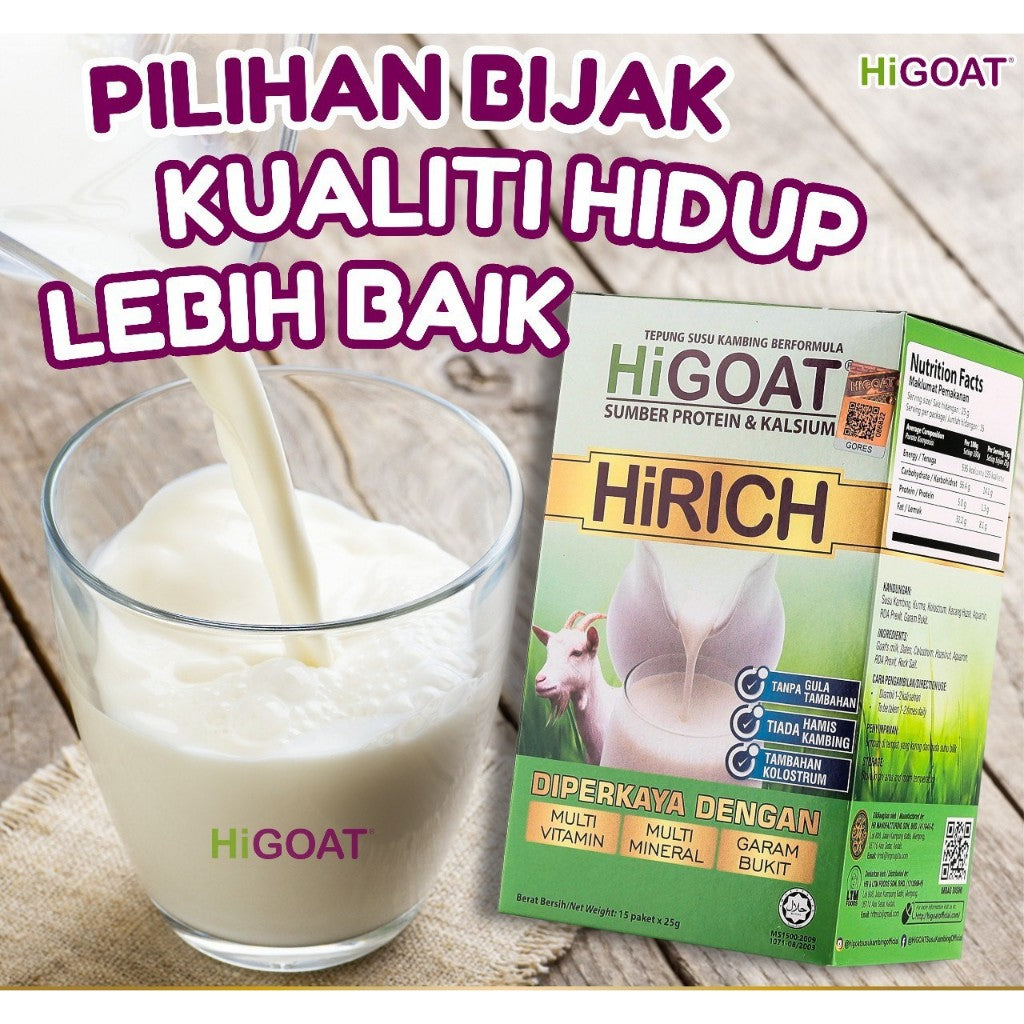 [HiGOAT] Hi Goat Hirich with Colostrum (15 Sachets) Added Multivitamin Mineral Rock Salt Susu Kambing
