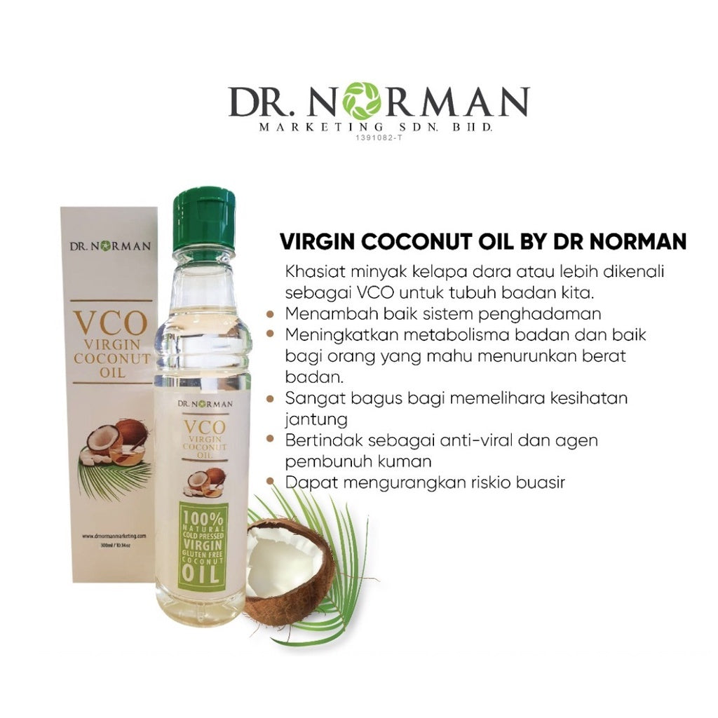 [DR NORMAN] VCO COLD PRESSED ORIGINAL VIRGIN COCONUT OIL 300ml  MINYAK KELAPA DARA ASLI