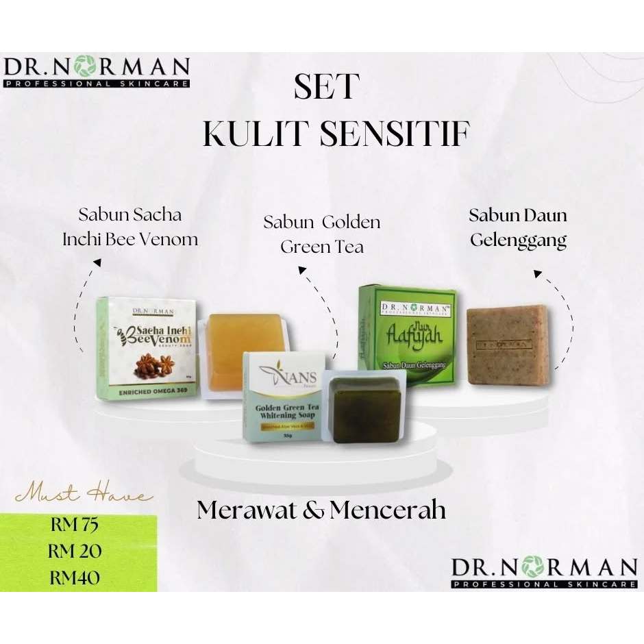 [DR NORMAN] SABUN Set Kulit Sensitif [GELENGGANG | GREEN TEA | SACHA INCHI VENOM SOAP]
