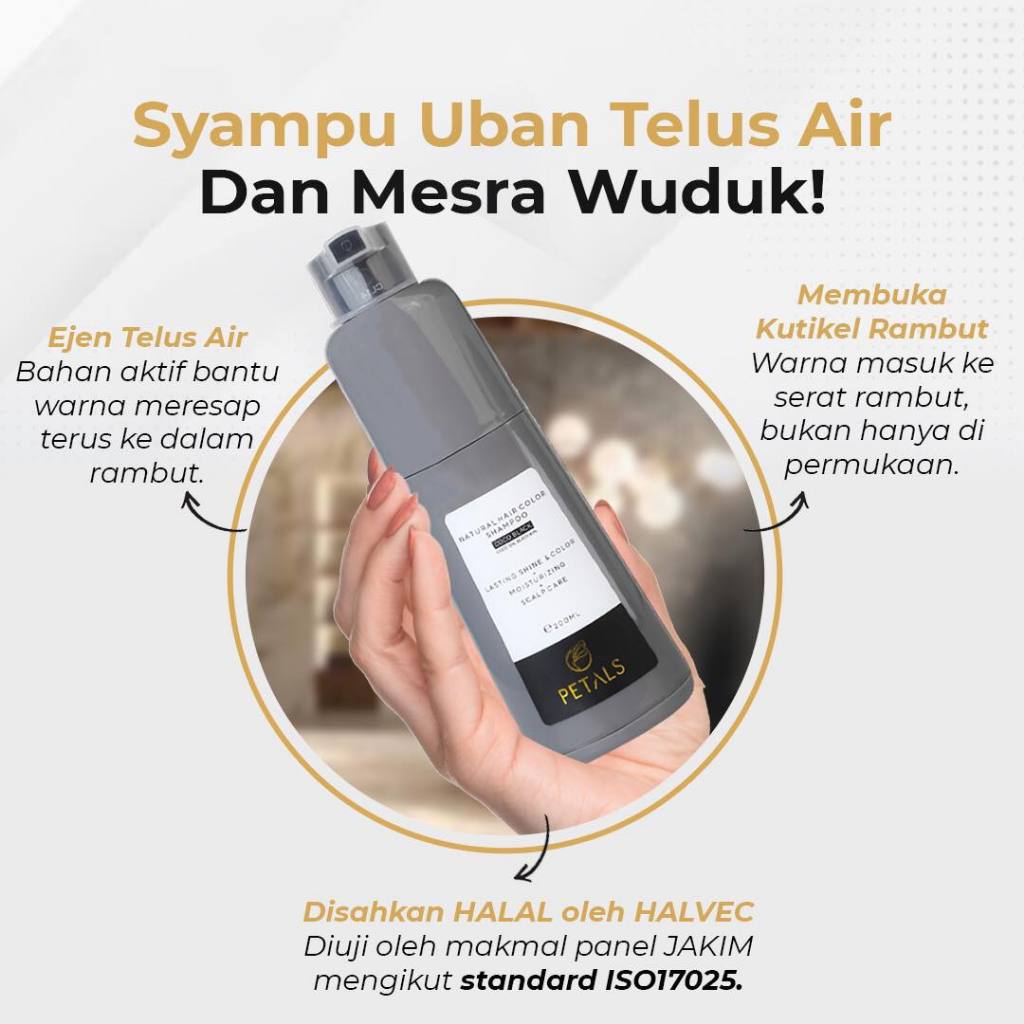 [PETALS] NATURAL HAIR COLOR SHAMPOO Uban Warna Rambut Organik Halal