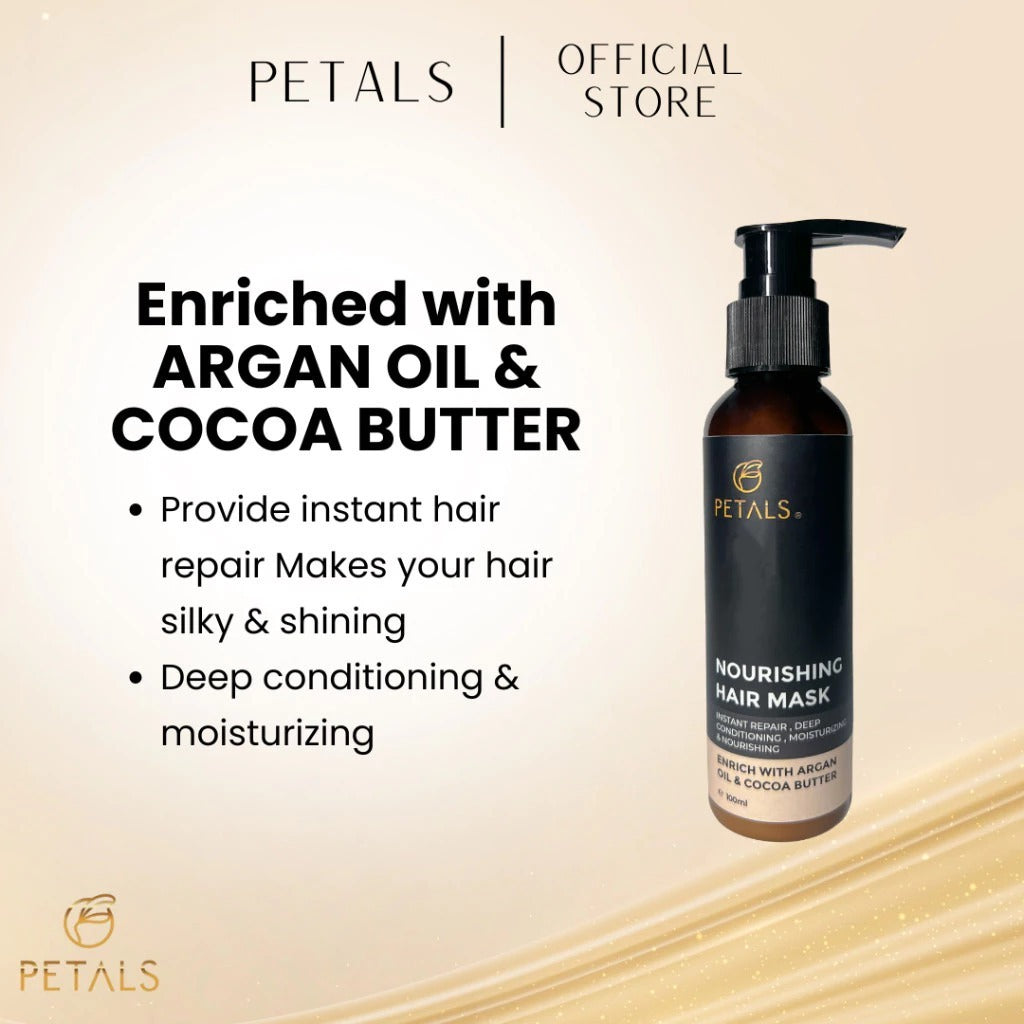 [PETALS] HAIR MASK CONDITIONER ARGAN OIL & COCOA BUTTER INSTANT REPAIR MOISTURIE NOURISH SILKY SHINE