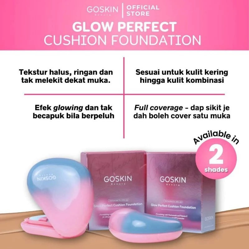[GOSKIN BEAUTY] CUSHION FOUNDATION Glow Perfect Full Coverage 15g mesra wuduk