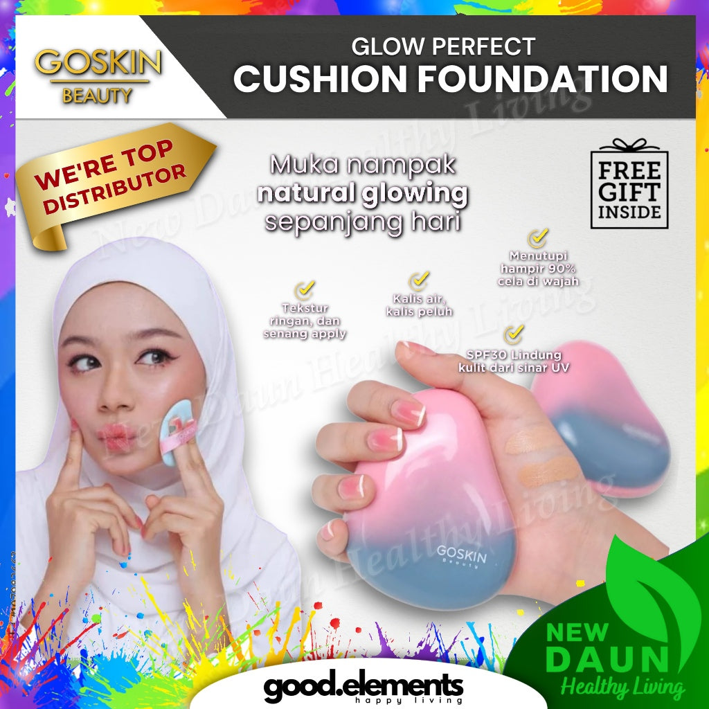 [GOSKIN BEAUTY] CUSHION FOUNDATION Glow Perfect Full Coverage 15g mesra wuduk