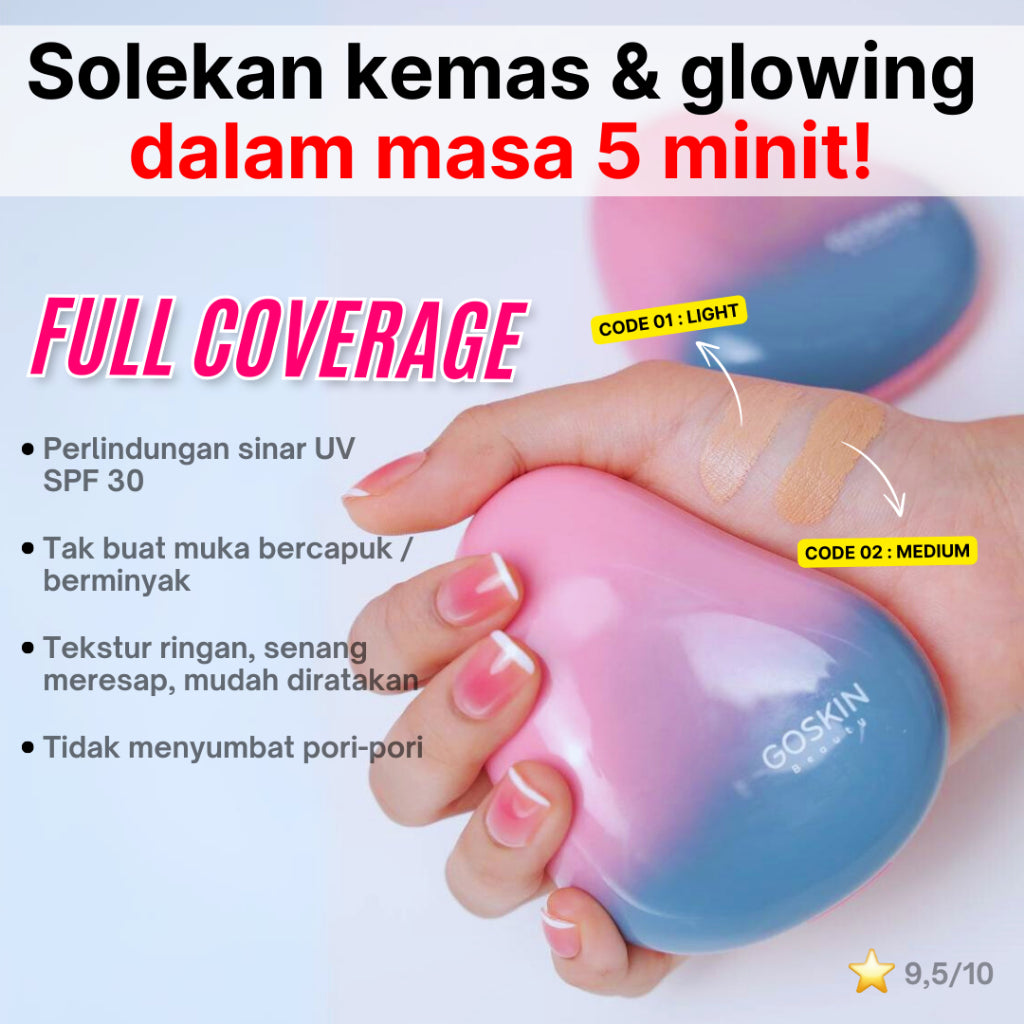[GOSKIN BEAUTY] CUSHION FOUNDATION Glow Perfect Set with sunscreen Full Coverage 15g mesra wuduk