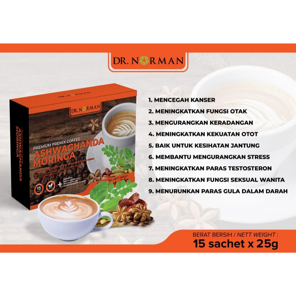 [DR NORMAN] MINUMAN SIHAT : KOPI PRA CAMPURAN ASHWAGANDHA MORINGA | TONGKAT ALI ANONA | KOPI O ARABICA