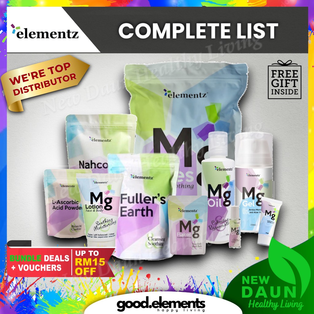 [ELEMENTZ] FULL LIST :  Magnesium Oil Mg Gel Mg Lotion Mg Flakes Mg Deo Fuller Earth Nahcolite Roll On