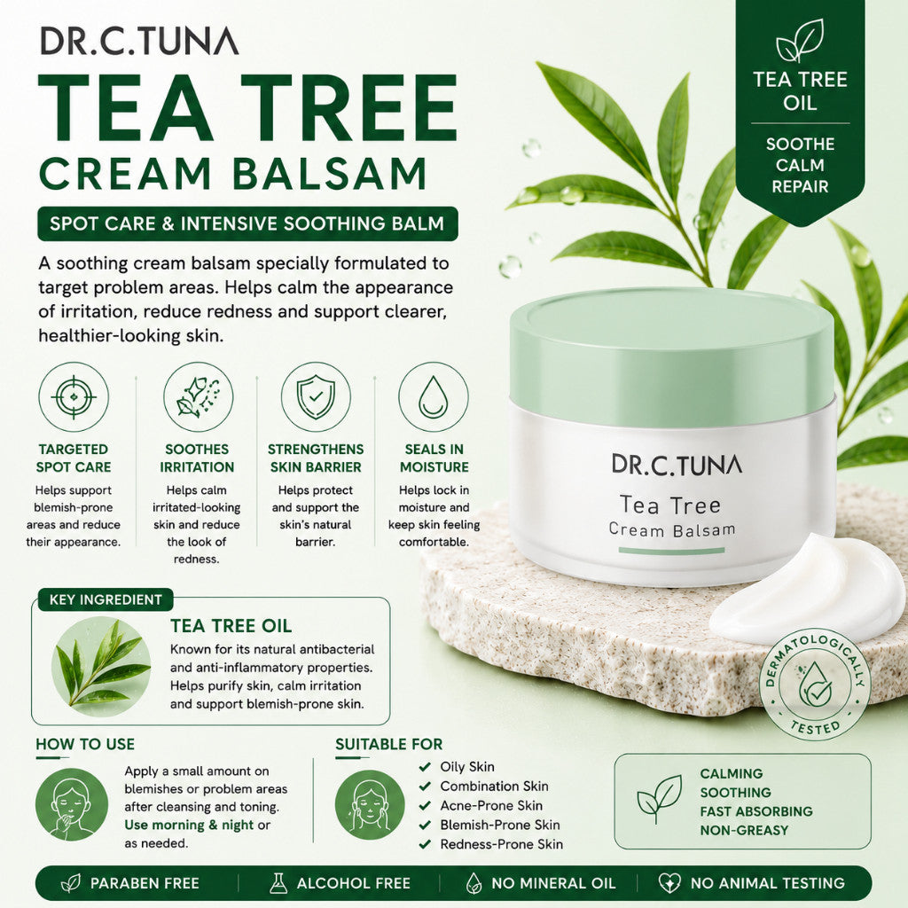 DR. C. TUNA Tea Tree Skin Care Set - Face Wash / Toner / Serum / Face Cream / Cream Balsam (Oily & Blemish-Prone Skin)