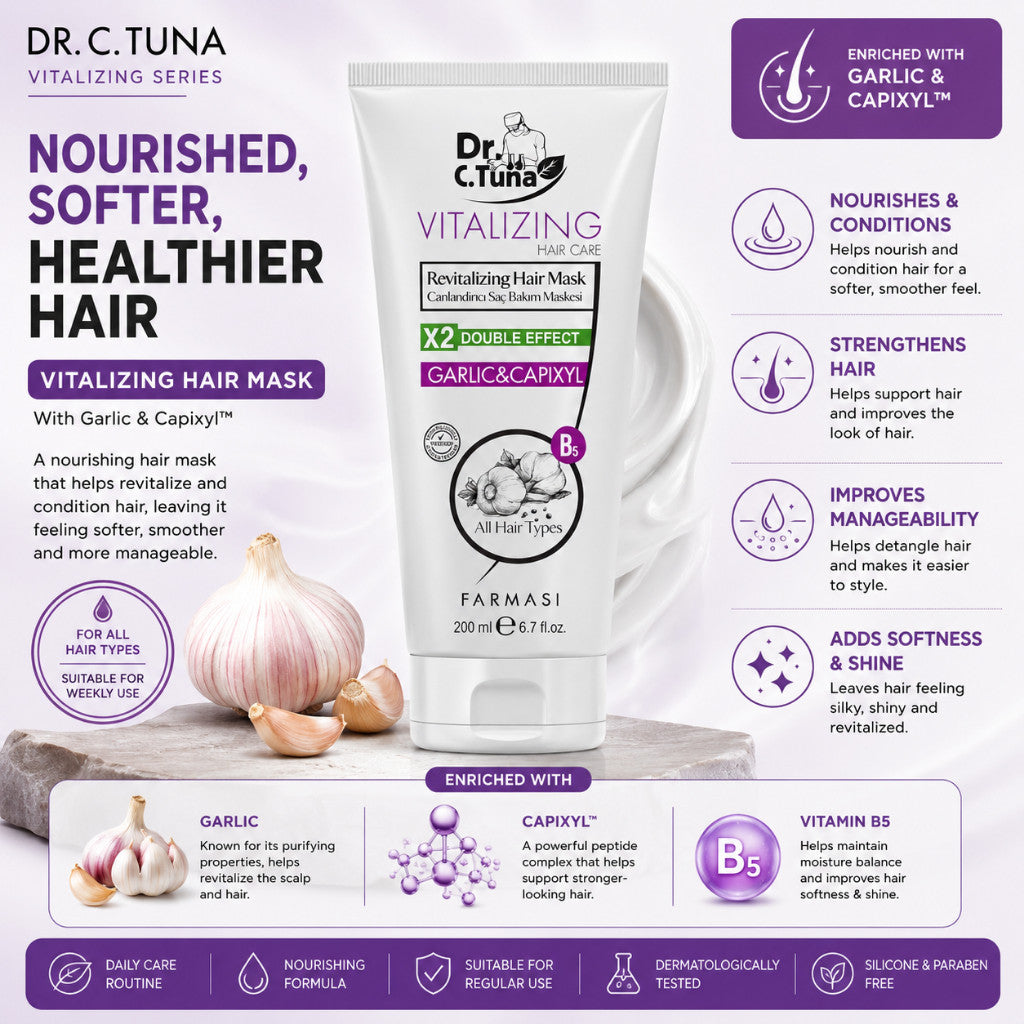 Farmasi Dr. C. Tuna Vitalizing Hair Care Set | Garlic & Capixyl Shampoo + Hair Mask + Hair Oil