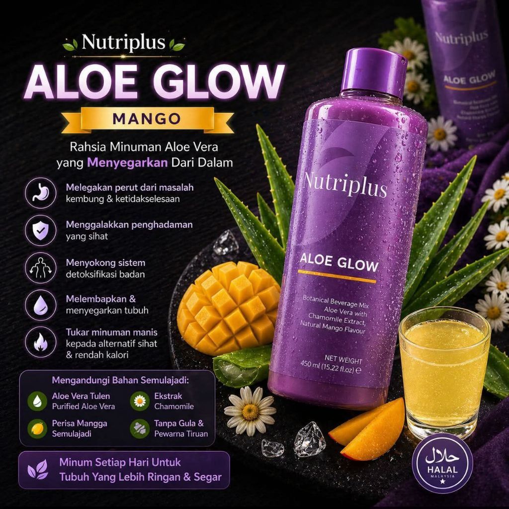 FARMASi Nutriplus Aloe Glow Mango Flavoured Aloe Vera Drink 450ml | Refreshing Aloe Beverage