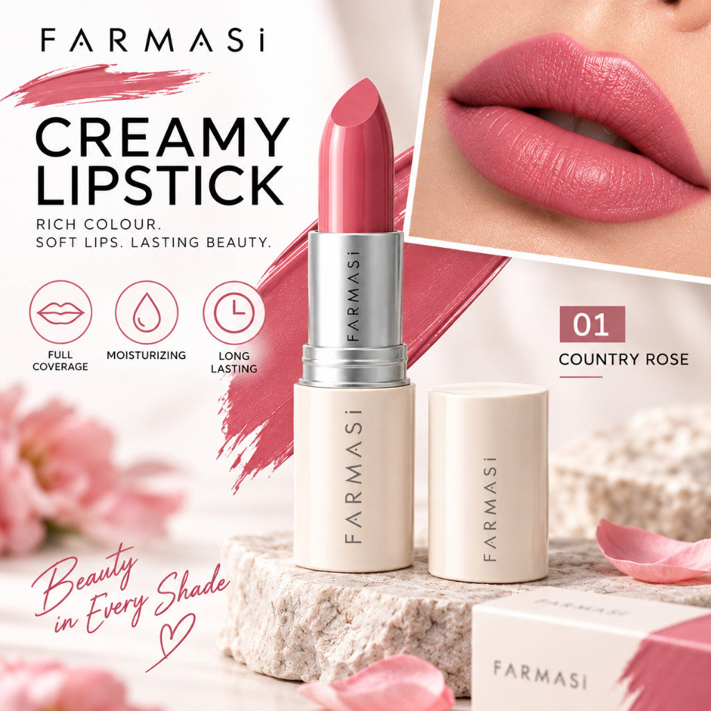 FARMASI Creamy Lipstick Beautiful Full Coverage Hydrating Satiny Rich Color Soft Lips
