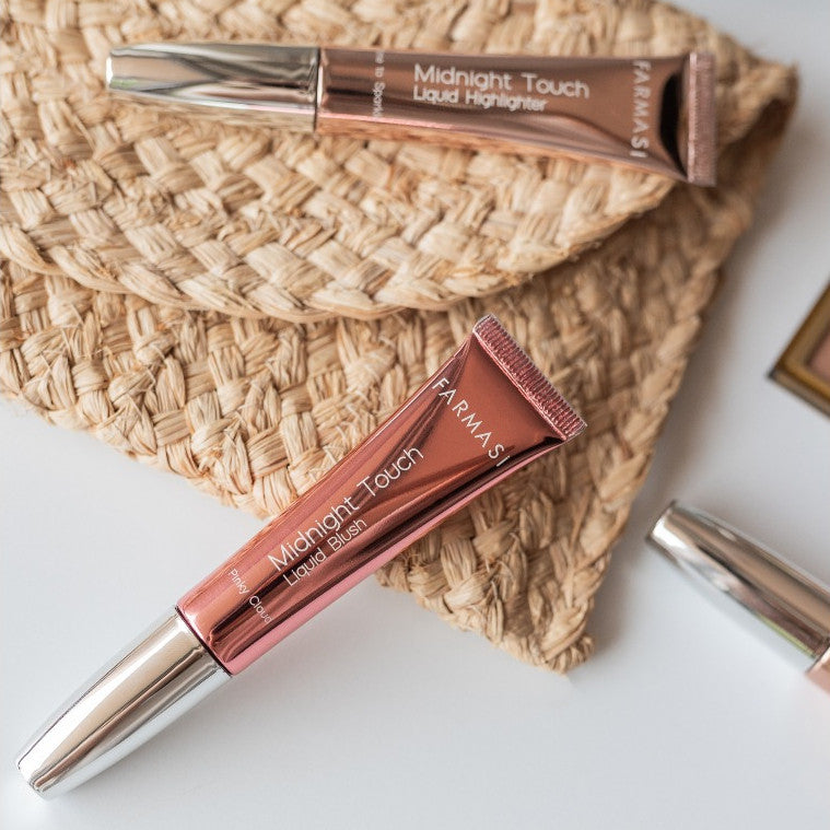 FARMASI Midnight Touch Liquid Blush, Highlighter Pinky Cloud, Time to Sparkle, Drizzled Bronze