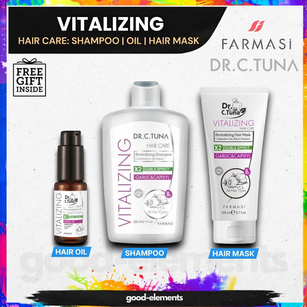 Farmasi Dr. C. Tuna Vitalizing Hair Care Set | Garlic & Capixyl Shampoo + Hair Mask + Hair Oil