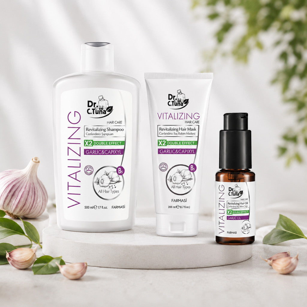 Farmasi Dr. C. Tuna Vitalizing Hair Care Set | Garlic & Capixyl Shampoo + Hair Mask + Hair Oil