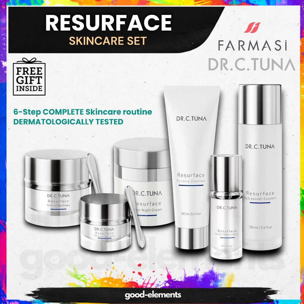 FARMASi Dr. C. Tuna Resurface Skin Care Set | Cleanser Essence Serum Day Cream Night Cream Eye Cream
