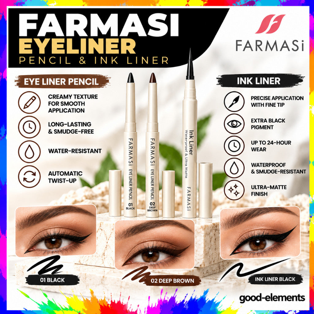FARMASI Eyeliner Pencil & Ink Liner | Waterproof, Smudge-Resistant Eye Makeup