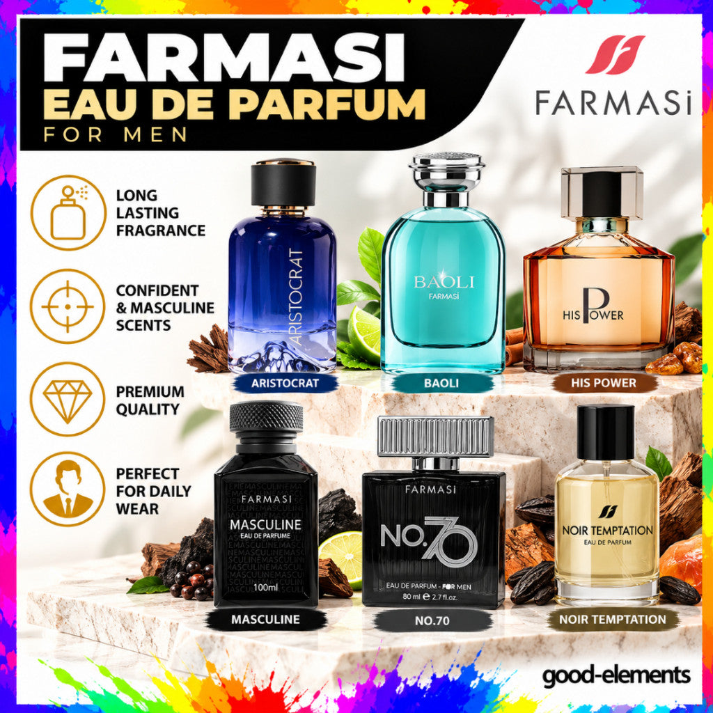 FARMASI Men's Eau de Parfum EDP Perfume | Aristocrat, Baoli, His Power, Masculine, No.70 & Noir Temptation