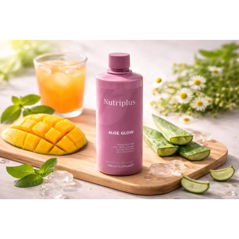 FARMASi Nutriplus Aloe Glow Mango Flavoured Aloe Vera Drink 450ml | Refreshing Aloe Beverage