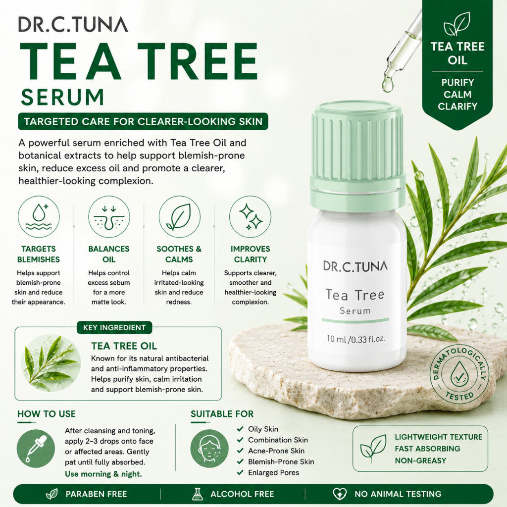 DR. C. TUNA Tea Tree Skin Care Set - Face Wash / Toner / Serum / Face Cream / Cream Balsam (Oily & Blemish-Prone Skin)