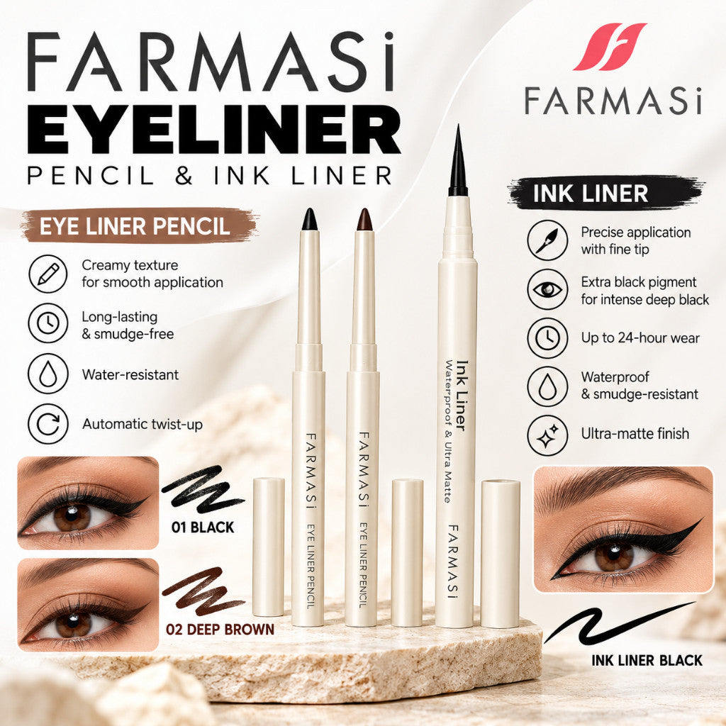 FARMASI Eyeliner Pencil & Ink Liner | Waterproof, Smudge-Resistant Eye Makeup