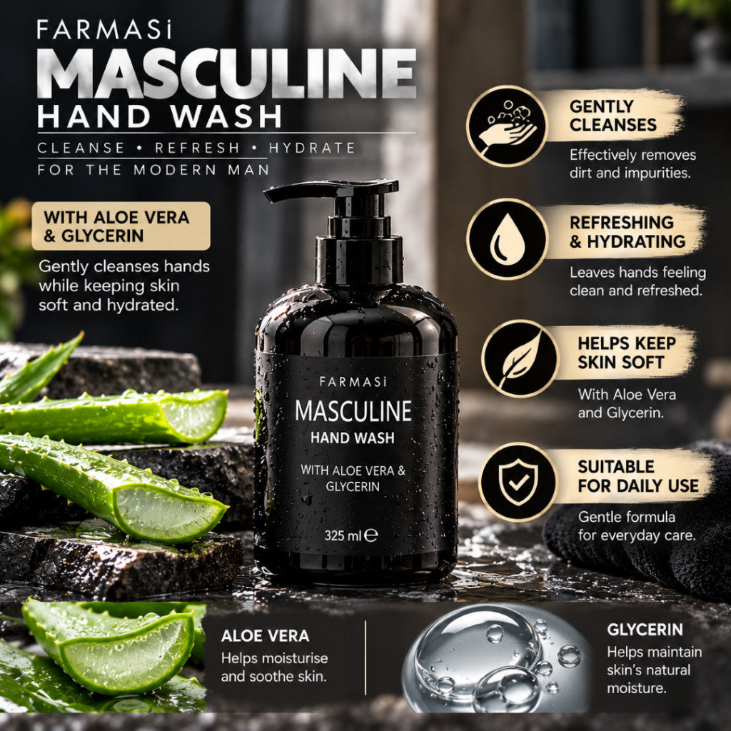 FARMASI Masculine Complete Care for Men Men's Grooming Set Eau De Parfum Hand Wash Body Wash After Shave Balm