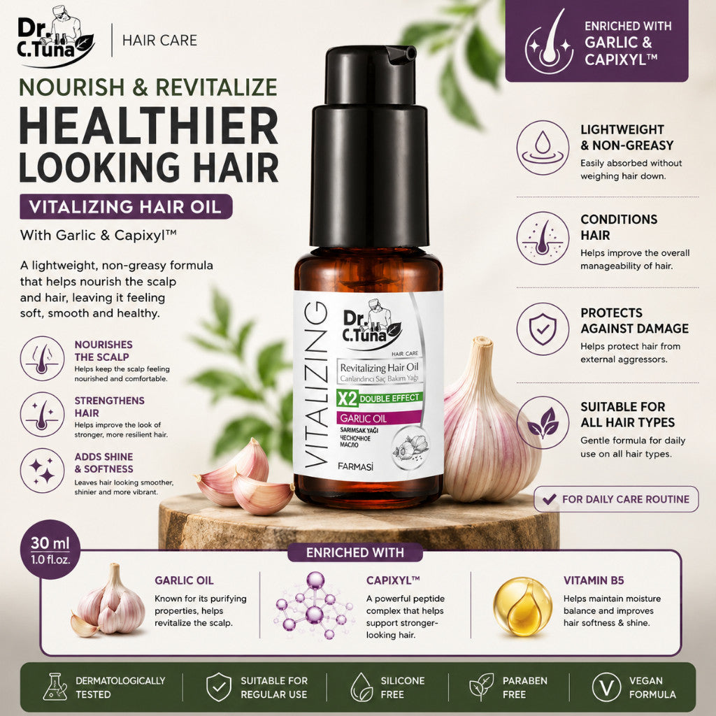 Farmasi Dr. C. Tuna Vitalizing Hair Care Set | Garlic & Capixyl Shampoo + Hair Mask + Hair Oil