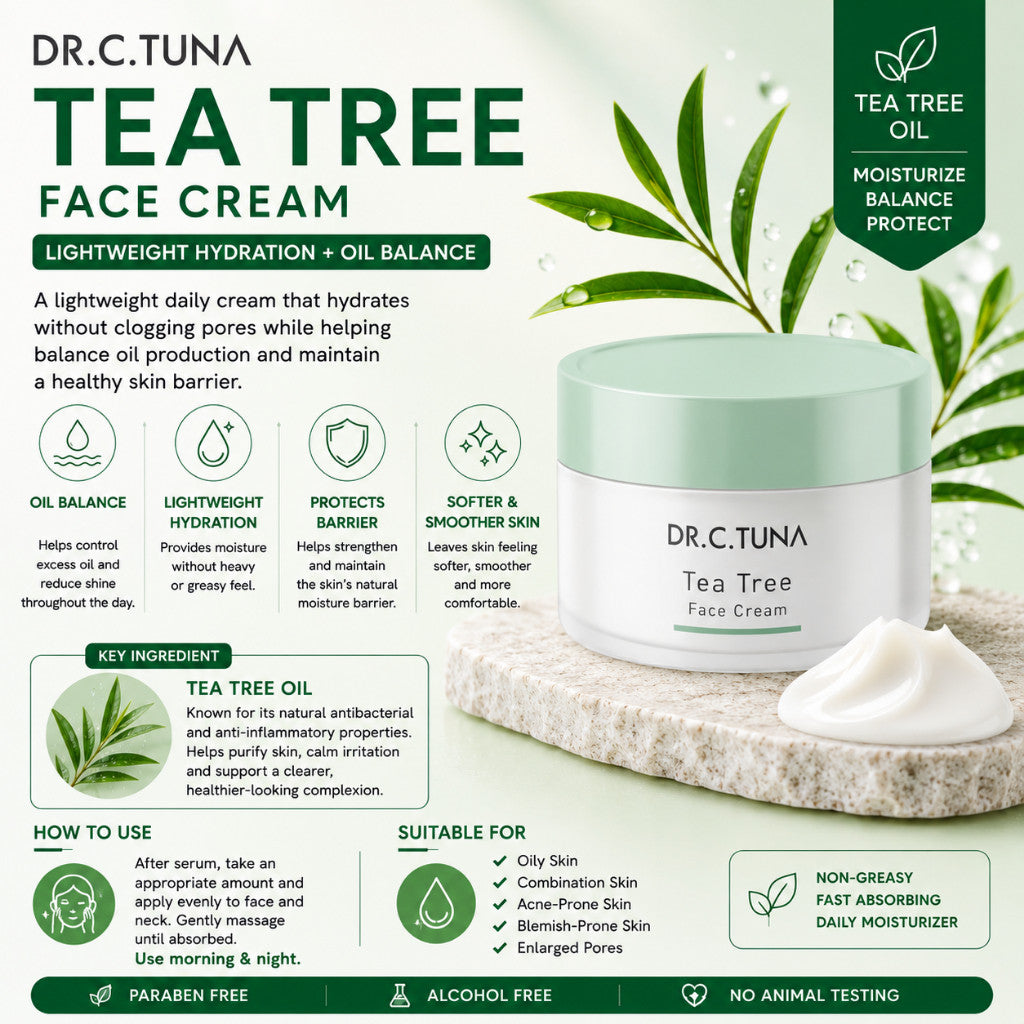 DR. C. TUNA Tea Tree Skin Care Set - Face Wash / Toner / Serum / Face Cream / Cream Balsam (Oily & Blemish-Prone Skin)
