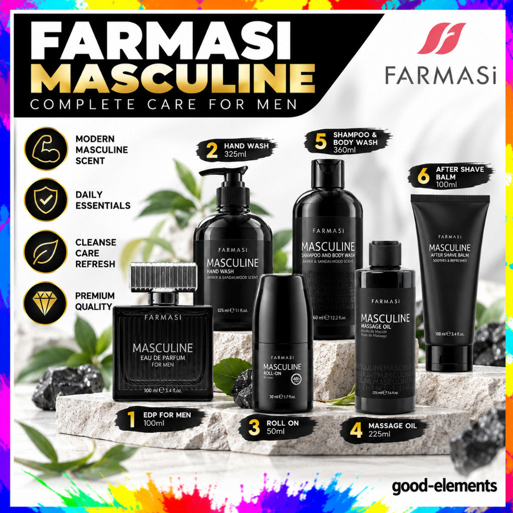 FARMASI Masculine Complete Care for Men Men's Grooming Set Eau De Parfum Hand Wash Body Wash After Shave Balm