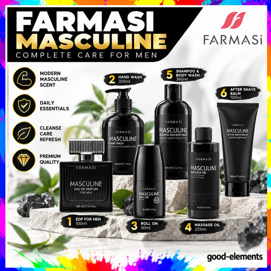 FARMASI Masculine Complete Care for Men Men's Grooming Set Eau De Parfum Hand Wash Body Wash After Shave Balm