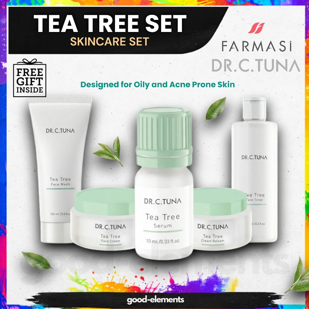 DR. C. TUNA Tea Tree Skin Care Set - Face Wash / Toner / Serum / Face Cream / Cream Balsam (Oily & Blemish-Prone Skin)