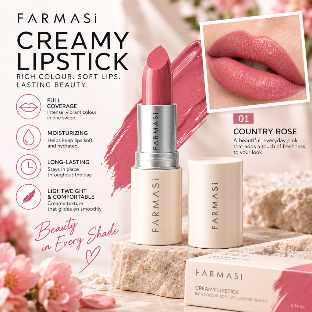FARMASI Creamy Lipstick Beautiful Full Coverage Hydrating Satiny Rich Color Soft Lips