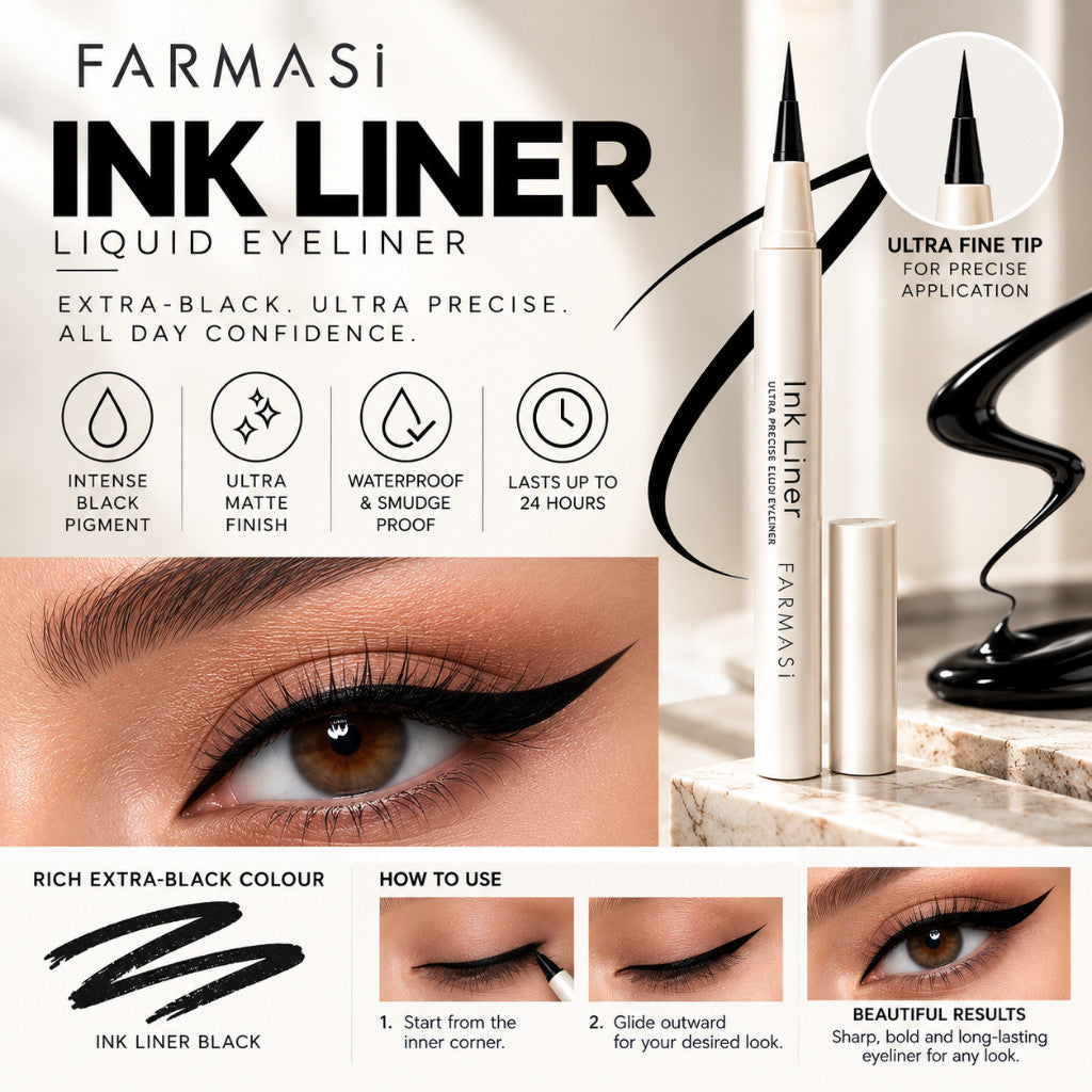 FARMASI Eyeliner Pencil & Ink Liner | Waterproof, Smudge-Resistant Eye Makeup