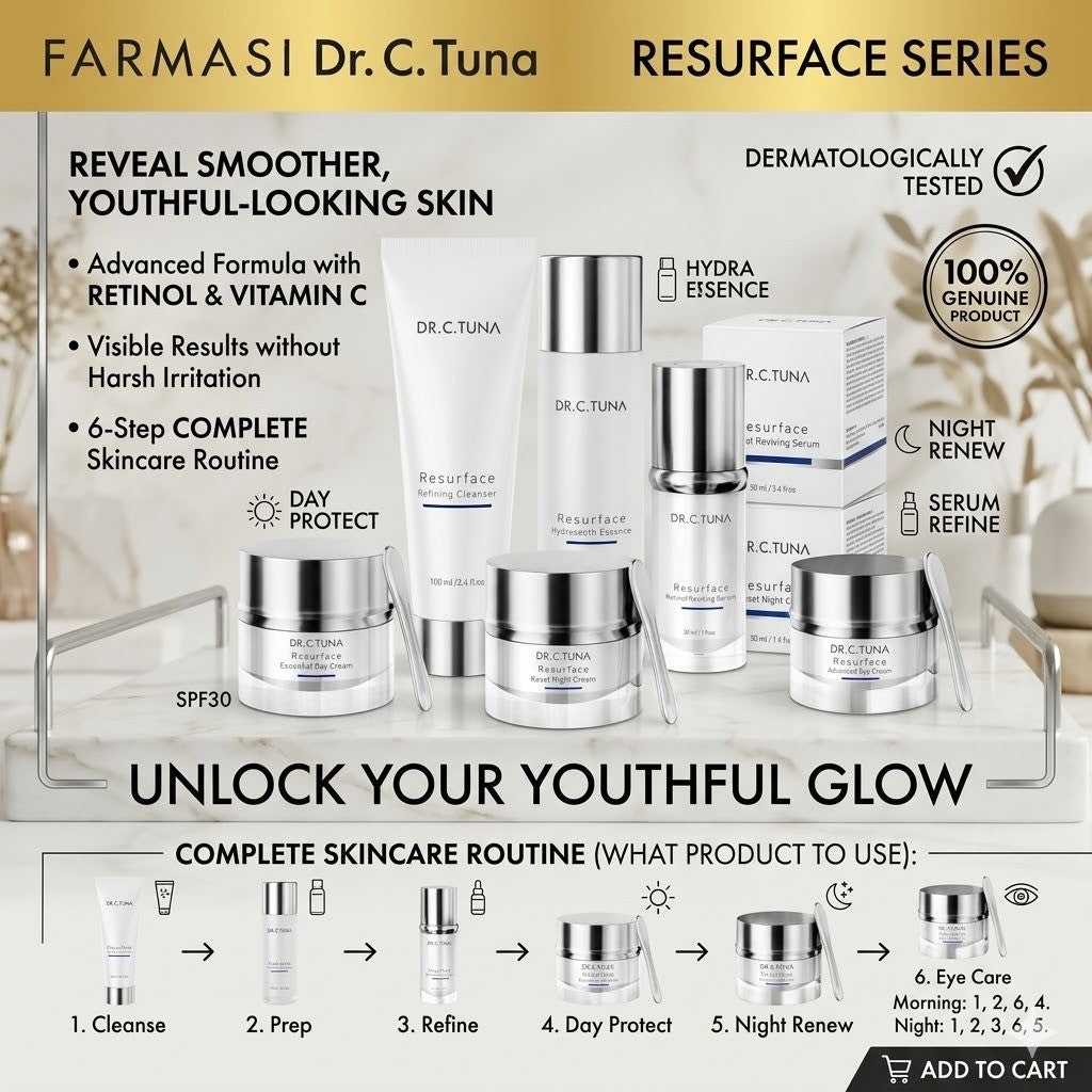 FARMASi Dr. C. Tuna Resurface Skin Care Set | Cleanser Essence Serum Day Cream Night Cream Eye Cream