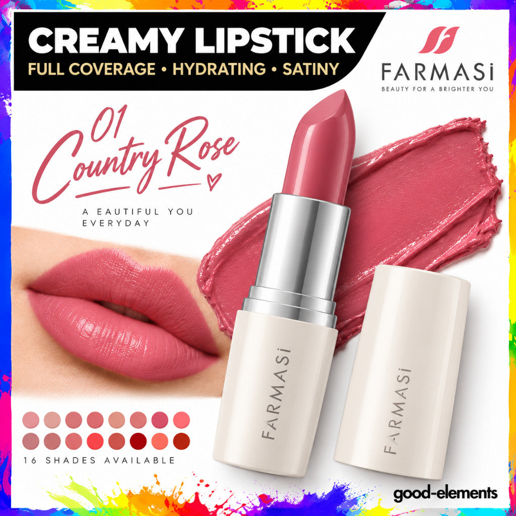 FARMASI Creamy Lipstick Beautiful Full Coverage Hydrating Satiny Rich Color Soft Lips