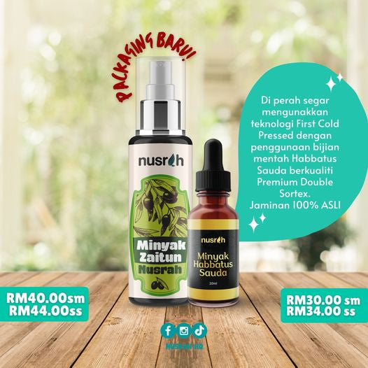 [NUSRAH] Minyak Habbatus Sauda Cold Press Double Sortex 100% Asli | Minyak Zaitun [NUSRAH] NR
