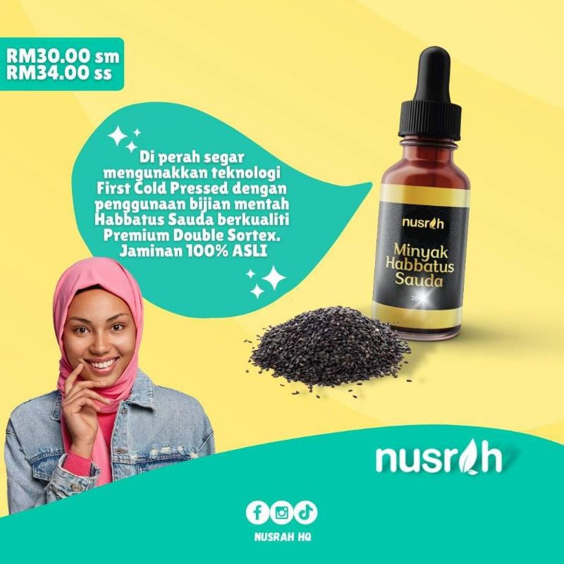[NUSRAH] Minyak Habbatus Sauda Cold Press Double Sortex 100% Asli | Minyak Zaitun [NUSRAH] NR