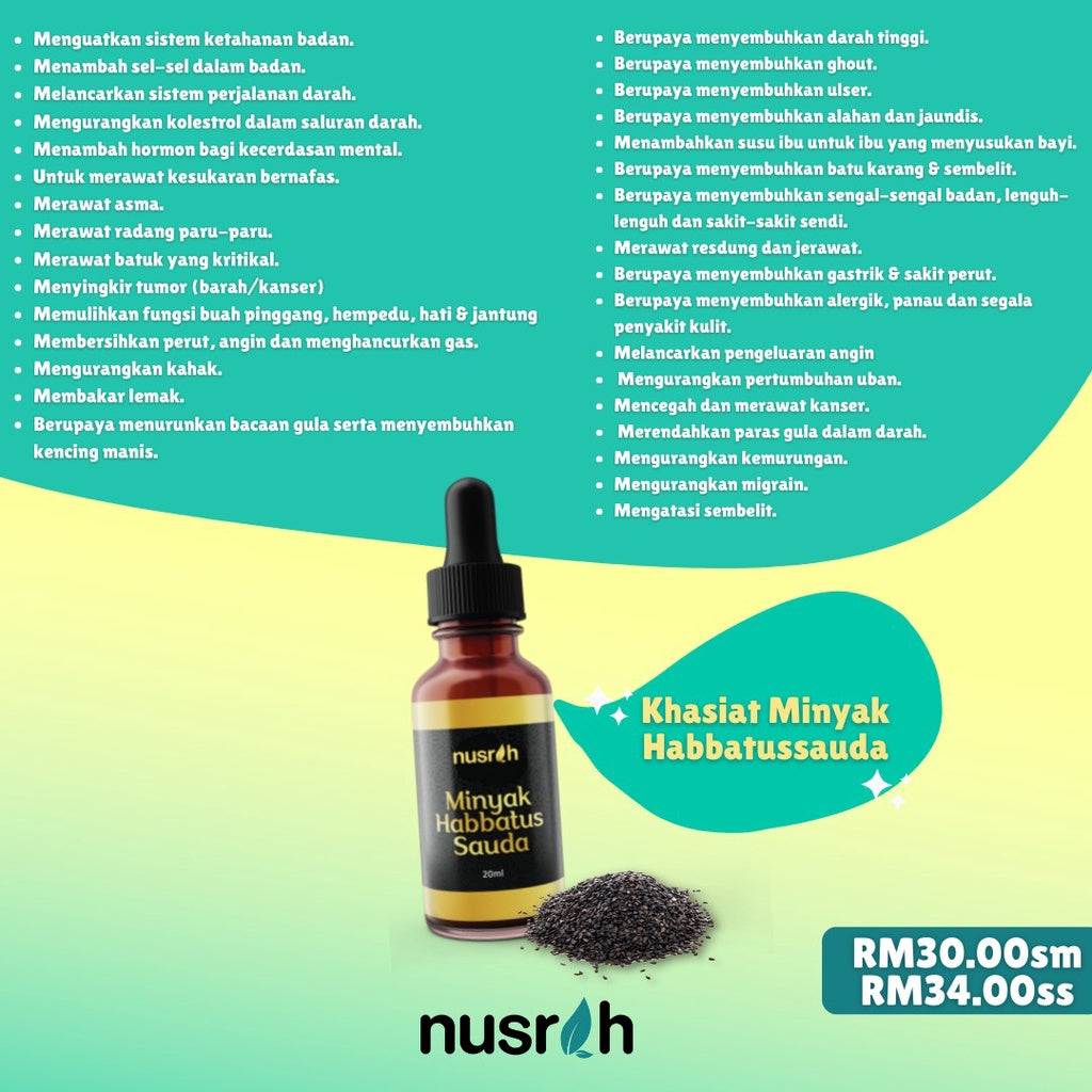 [NUSRAH] Minyak Habbatus Sauda Cold Press Double Sortex 100% Asli | Minyak Zaitun [NUSRAH] NR