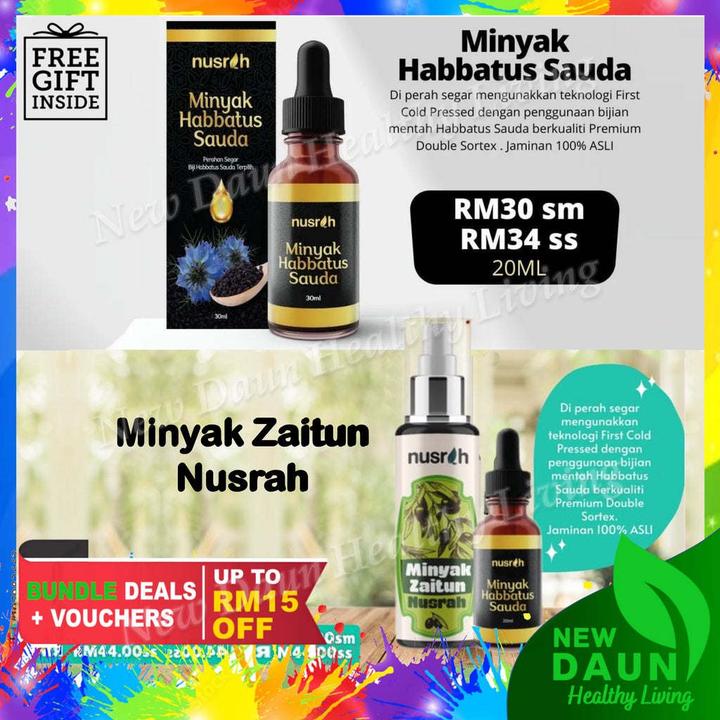 [NUSRAH] Minyak Habbatus Sauda Cold Press Double Sortex 100% Asli | Minyak Zaitun [NUSRAH] NR
