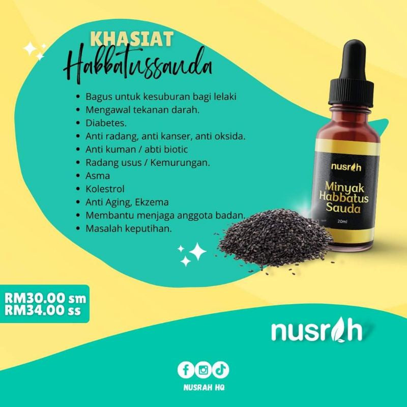 [NUSRAH] Minyak Habbatus Sauda Cold Press Double Sortex 100% Asli | Minyak Zaitun [NUSRAH] NR